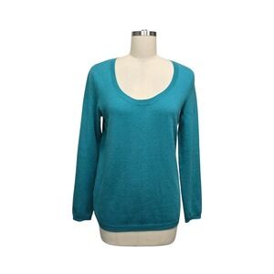Talbots Womens Pure Cashmere Scoop Neck Sweater Teal Blue Size Med Long Sleeve